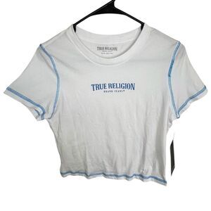 NWT True Religion Short Sleeve Contrast Stitch Baby Tee With Logo